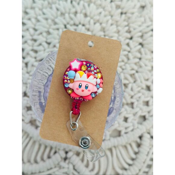 unbranded Other - Kirby Jester Pink & Rhinestone Clip On Badge Reel